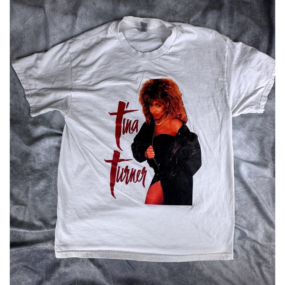 Tina Turner Graphic T-Shirt Mens Large White Gildan Heavy Cotton Retro 80s Style